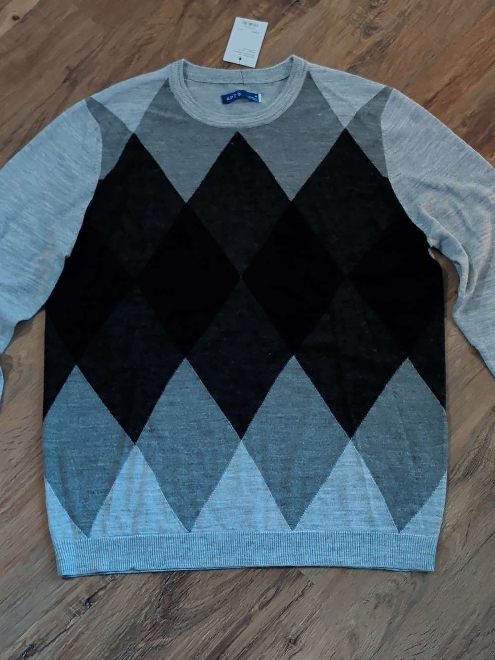 Apt. 9 Gray & Black Argyle Crewneck Sweater